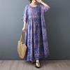 Kurzarm Plus Size Baumwolle Vintage Blumenmuster Neu in Kleidern für Damen lässig locker langes Sommerkleid