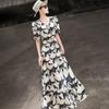 Lanseer French Style Floral Print Ruffle A-Line Dress