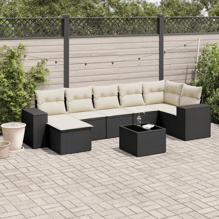 VidaXL Salon de Jardin avec Coussins 8 pcs, Canapés de Terrasse, Ensemble de Meubles de Patio, Mobilier d'Extérieur, Noir 3222885