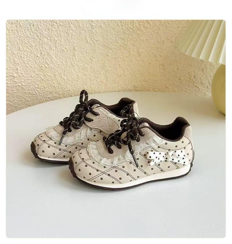 Korean Children Polka Dot Lace Sneakers Spring Autumn Casual Shoes Breathable Lightweight Girls