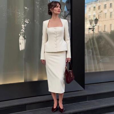 European and American Cross-border New Women's 2025 Autumn and Winter Workplace Temperament French Long-sleeved Blazer Long Skirt Set Two-piece Set