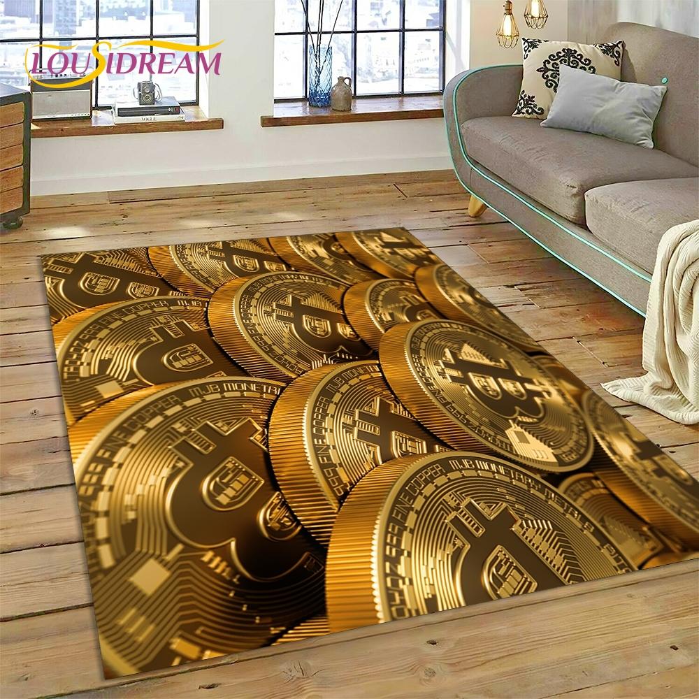 Bitcoin 3D Virtual Currency NFT Area Rug Carpet for Living Room Bedroom Home Decor,Floor Mat Non-slip for Sofa Doormat Gift Kids