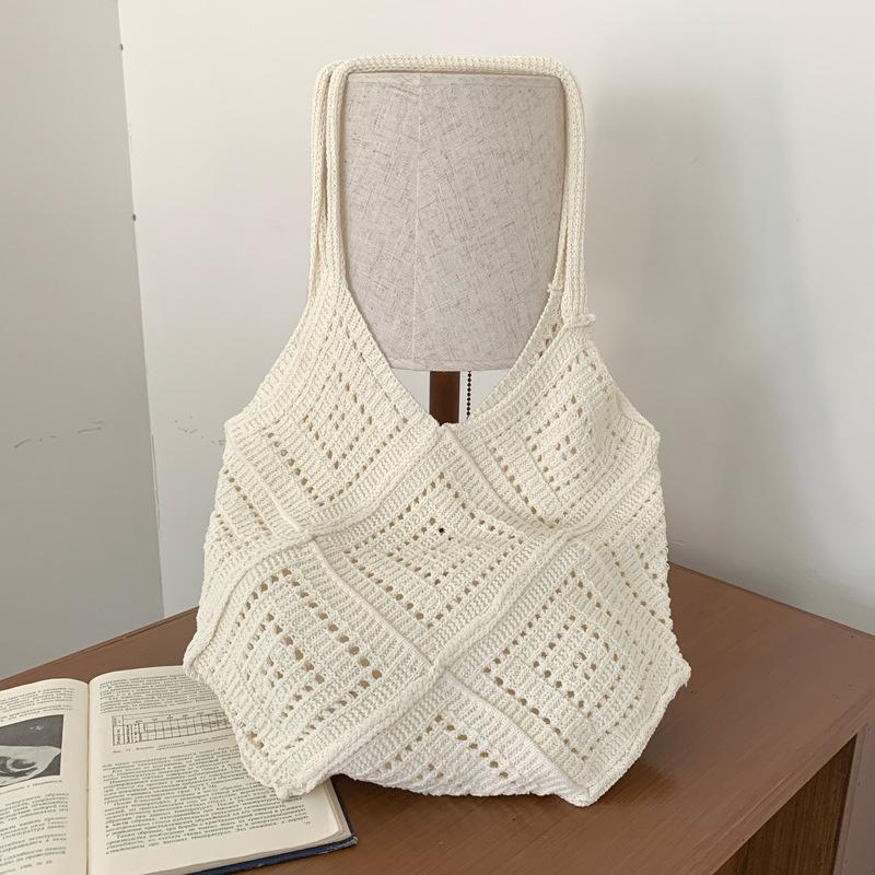 Eleagnt Beach Vacation Knitted Hollow Out Shoulde Bag Handbag Women's Fashion Bucket Soft Crochet Tote Bag KTB