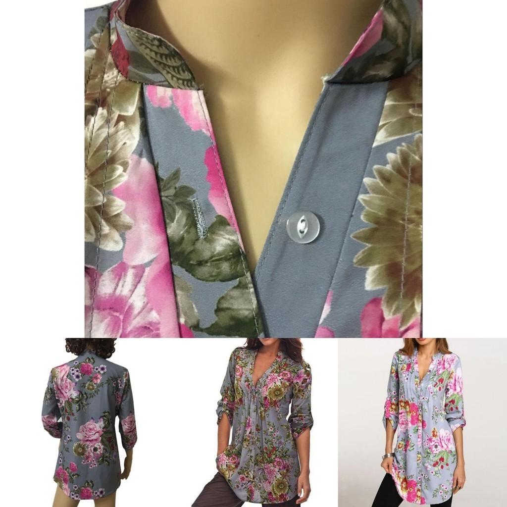 Elegant Bb Women Floral Print V-neck Big Size Tops Tunic For All Seasons