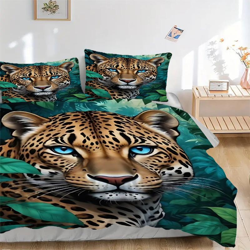 3pcs Leopard Print Duvet Cover Set -Includes 1 Duvet Cover and 2 Pillowcases, No Quilt Core, All-Season Home Decor  yy251111110 135x200cm