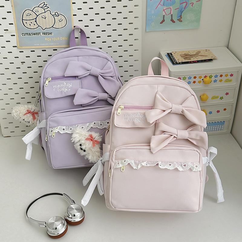 Schoolbag Japanese Ins Cute Bow Soft Girl Backpack High Value College Style Junior High School Girls Sweet Backpack