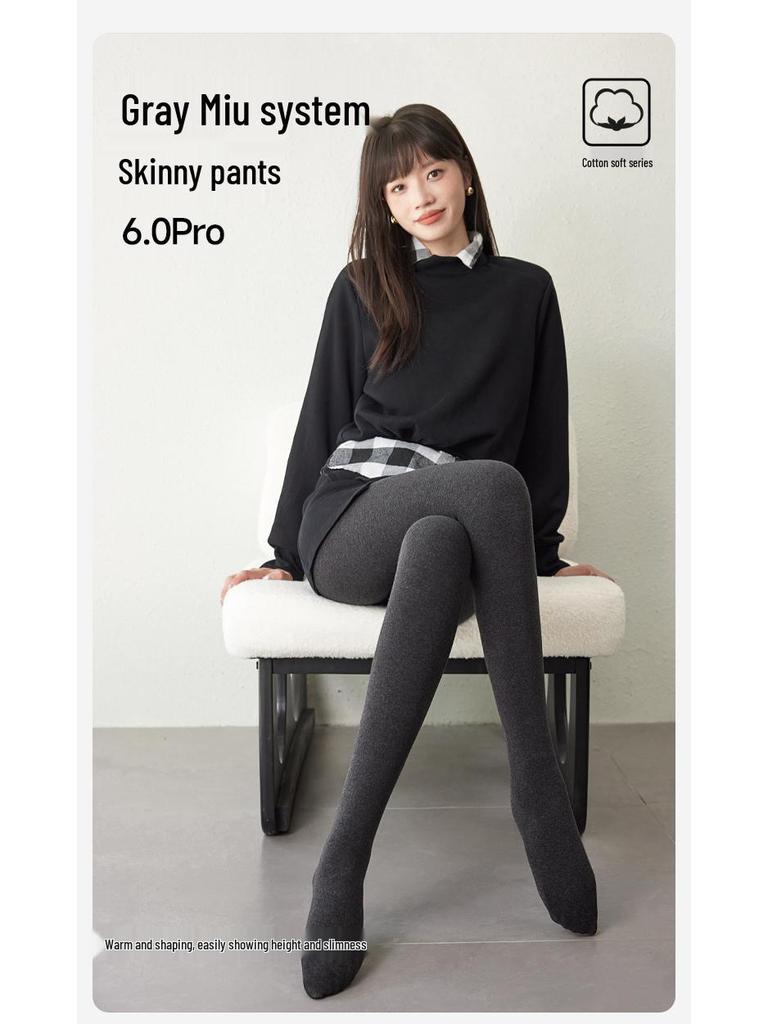 Korean-Style Fleece-Lined Cotton Leggings with Tummy Control and Long Socks for Women, Perfect for Autumn and Winter