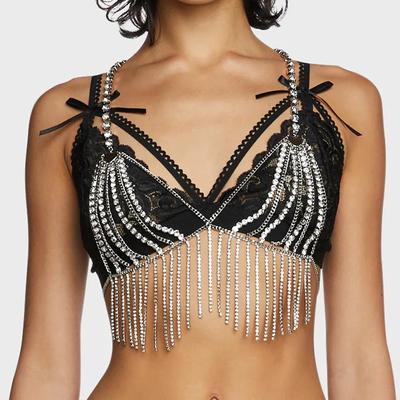 Catena petto catena strass catena Su ultra-scintillante bikini da spiaggia catena di gioielli per il corpo