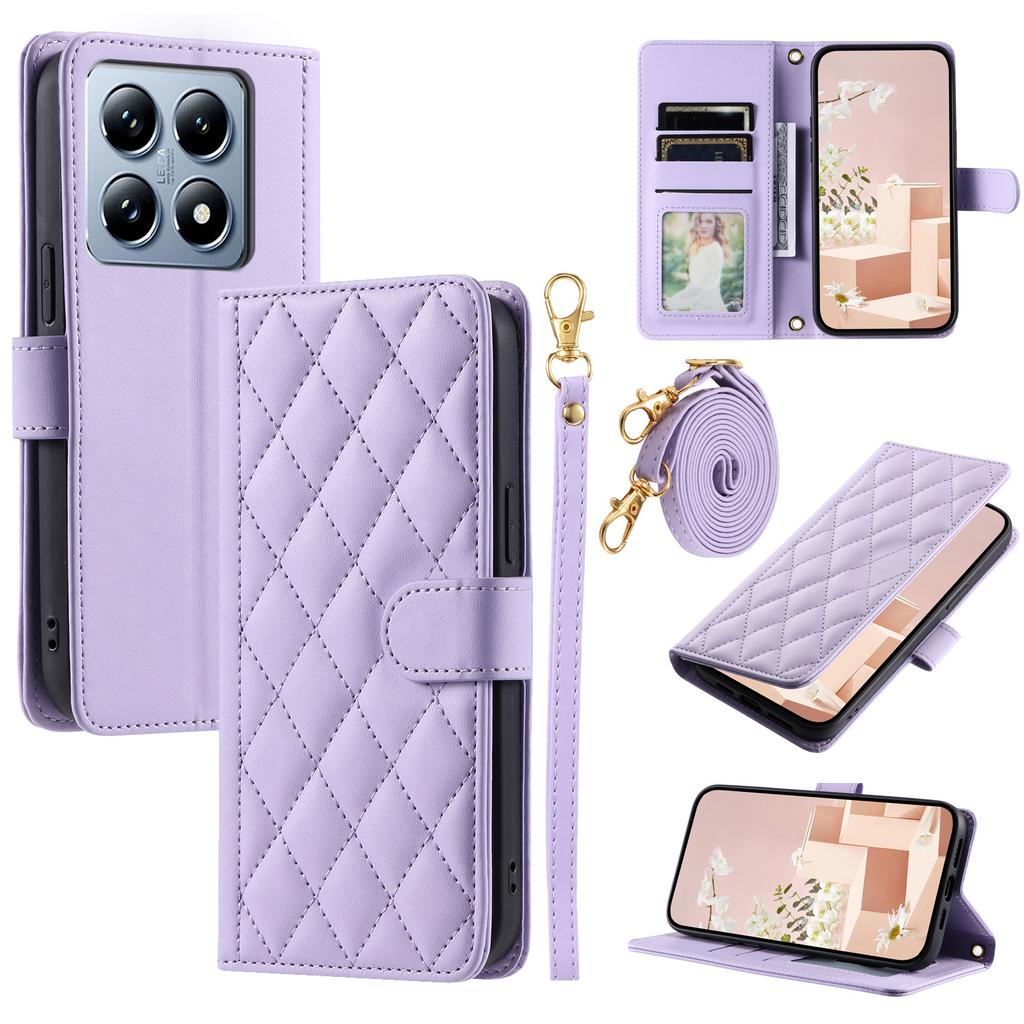 For Xiaomi 14T Wallet Case Rhombus Grid PU Leather Phone Cover