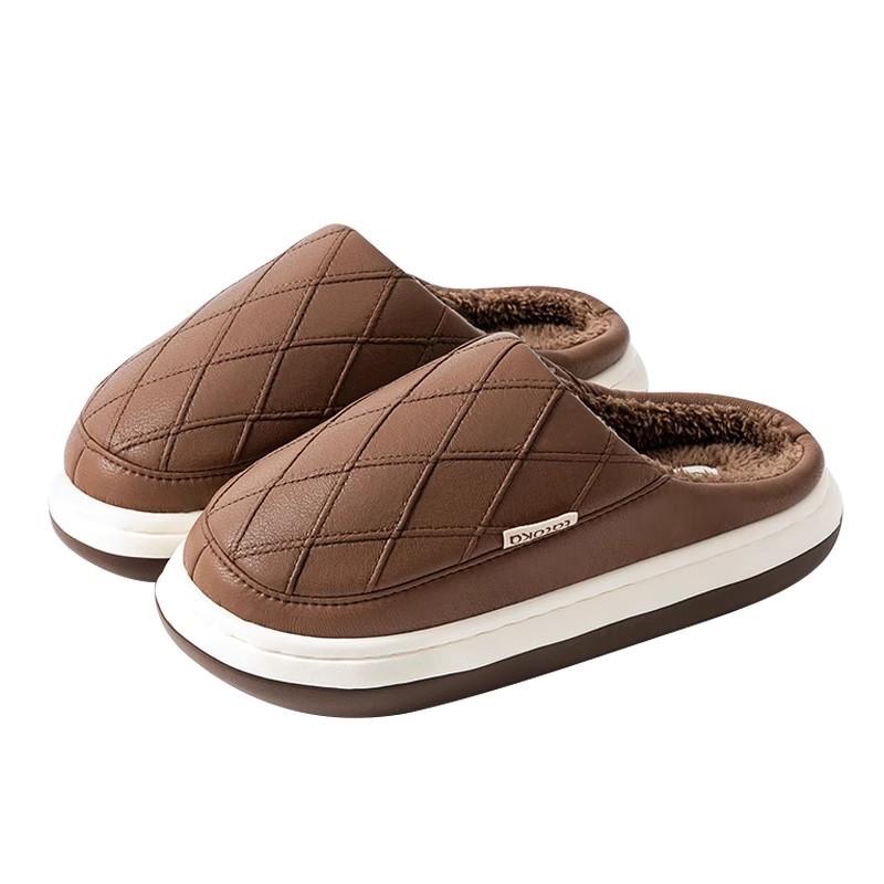 Home waterproof cotton slippers men's winter indoor household thickened non-slip and wear-resistant men's plush warm cotton drag men's winter