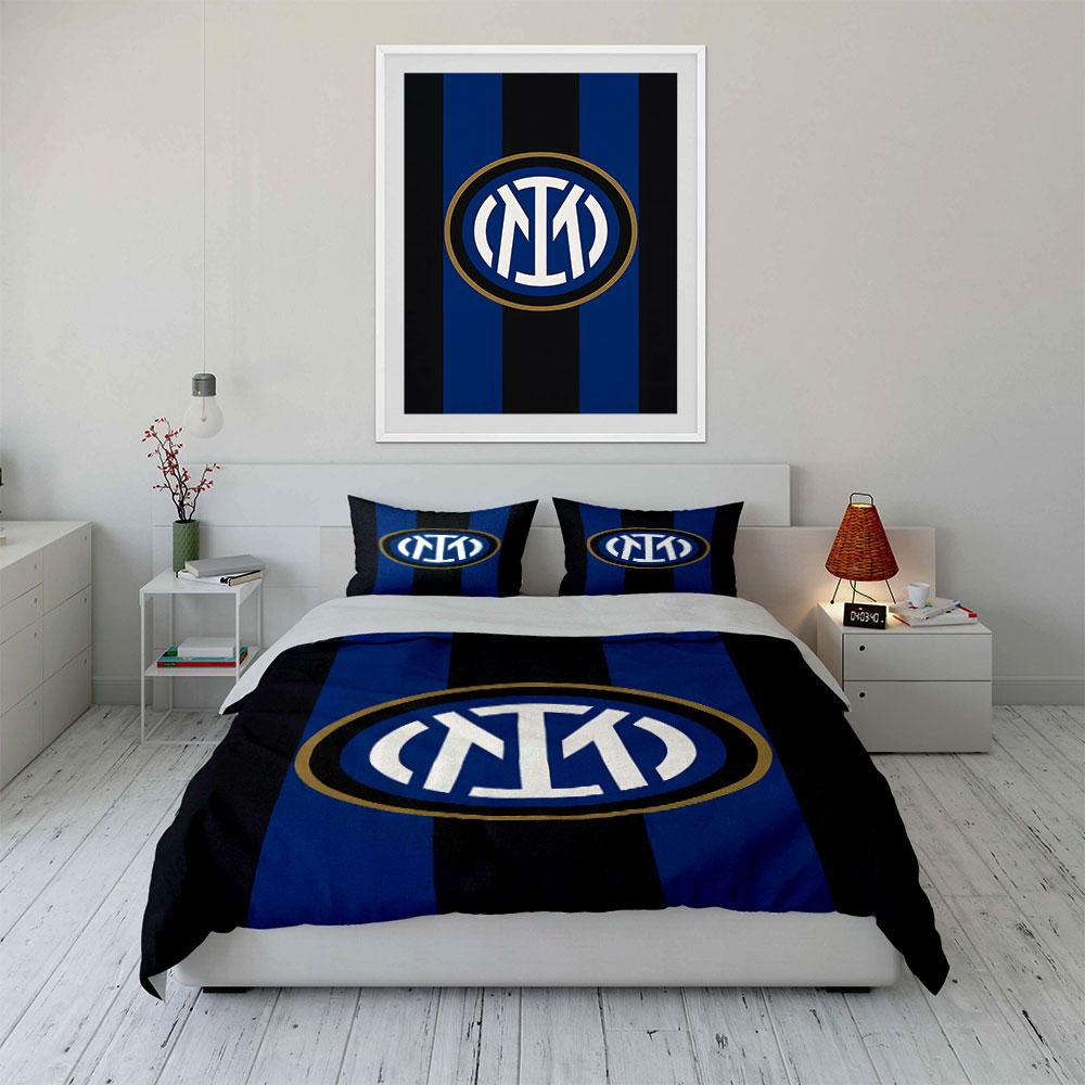 Blauwzwarte strepen, Inter logo. Beddengoedsets Dekbedovertreksets Dekbedovertrekken Kussenslopen(1*Dekbedovertrek 2*Kussenslopen zonder dekbedvulling)