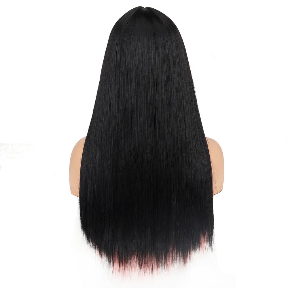 XINRAN Lange glatte Haare, schwarz-rosa Kunstfaser-Perücke mit Pony für Frauen, Lolita-Perücke, Cosplay, Alltagskleidung