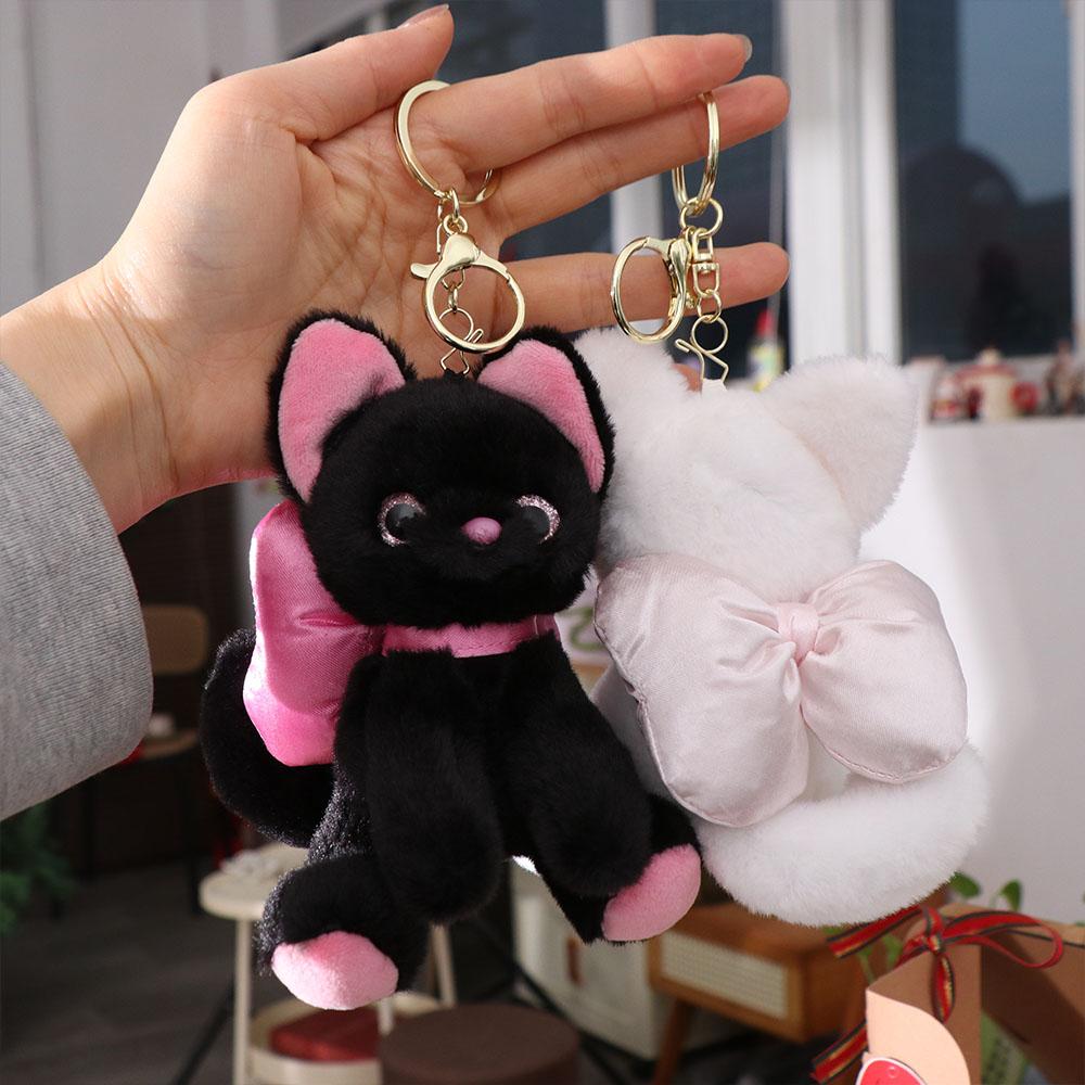 Soft Bow Cat Plush Keychain PP Cotton Stuffed Doll Keychain Lovely Kitty Keyring Doll Kid Girl Boy