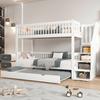 [53133456WAA]Cama Bunk com Cama Auxiliar, Armário com Escada e Corrimão, Grade de Proteção contra Quedas em Todos os Lados, Pinus+MDF, Branco, 90x200/190cm
