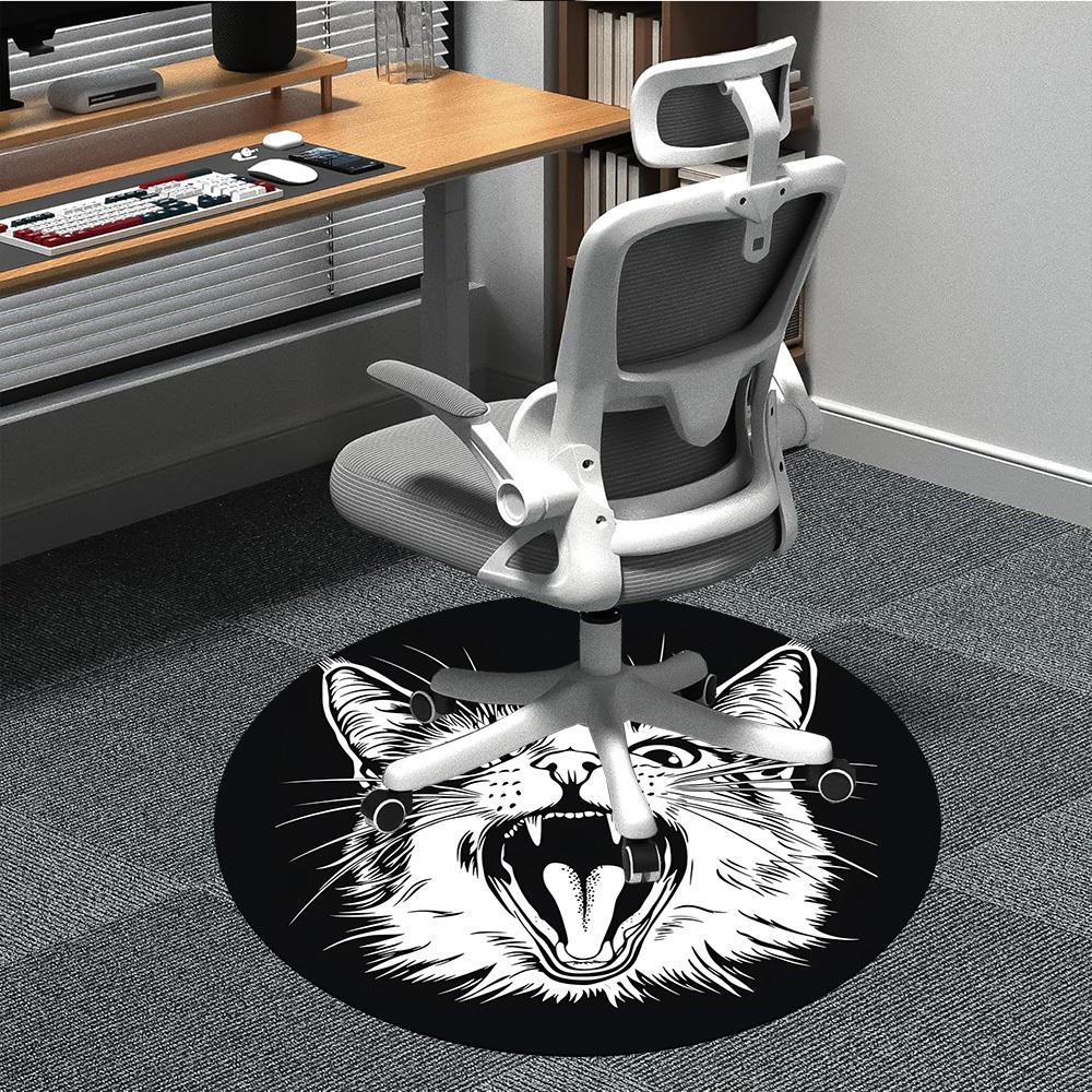 1pc Feline Expression Office Round Area Rug, Under Office Chairs Bedroom Living Room Home Decor, Room Deco, Available in Various Sizes