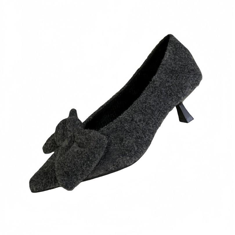 Bow-tie fluffy shoes female outer wear winter new products gentle fairy flat-bottomed velvet cotton shoes Doudou shoes