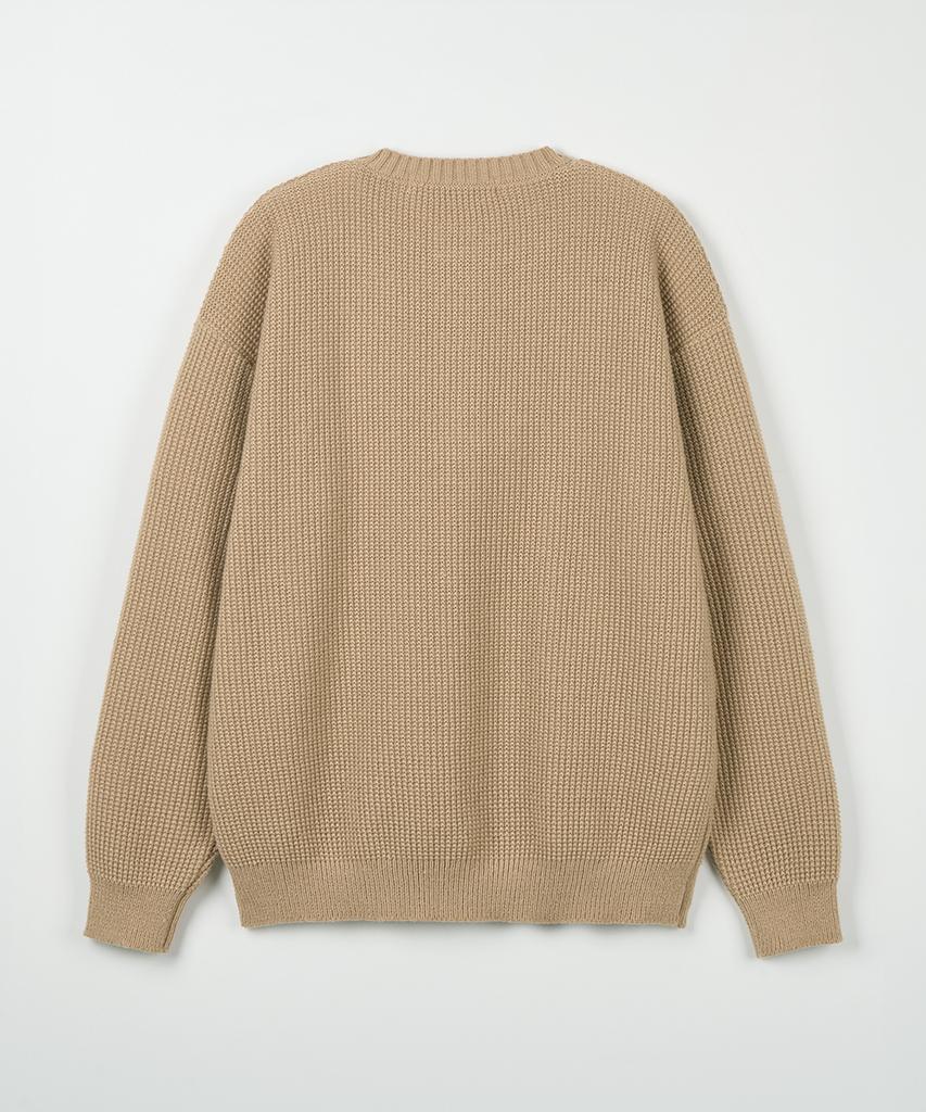 NODU Waffle Henley Neck Knit [Beige]