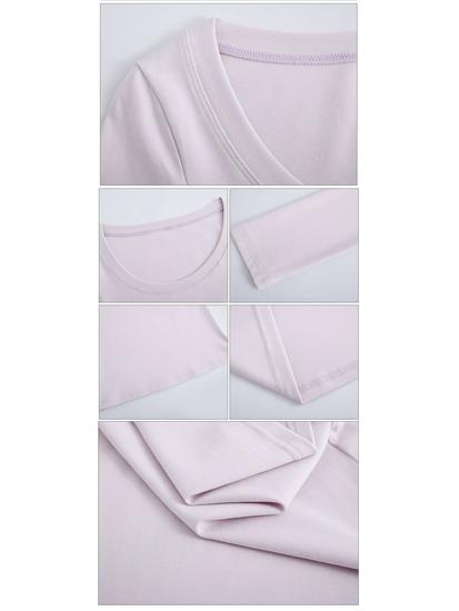 Damen gekämmte Baumwolle U-Ausschnitt Langarm Slim-Fit T-Shirt - Herbstmode, vielseitiges einfarbiges Oberteil