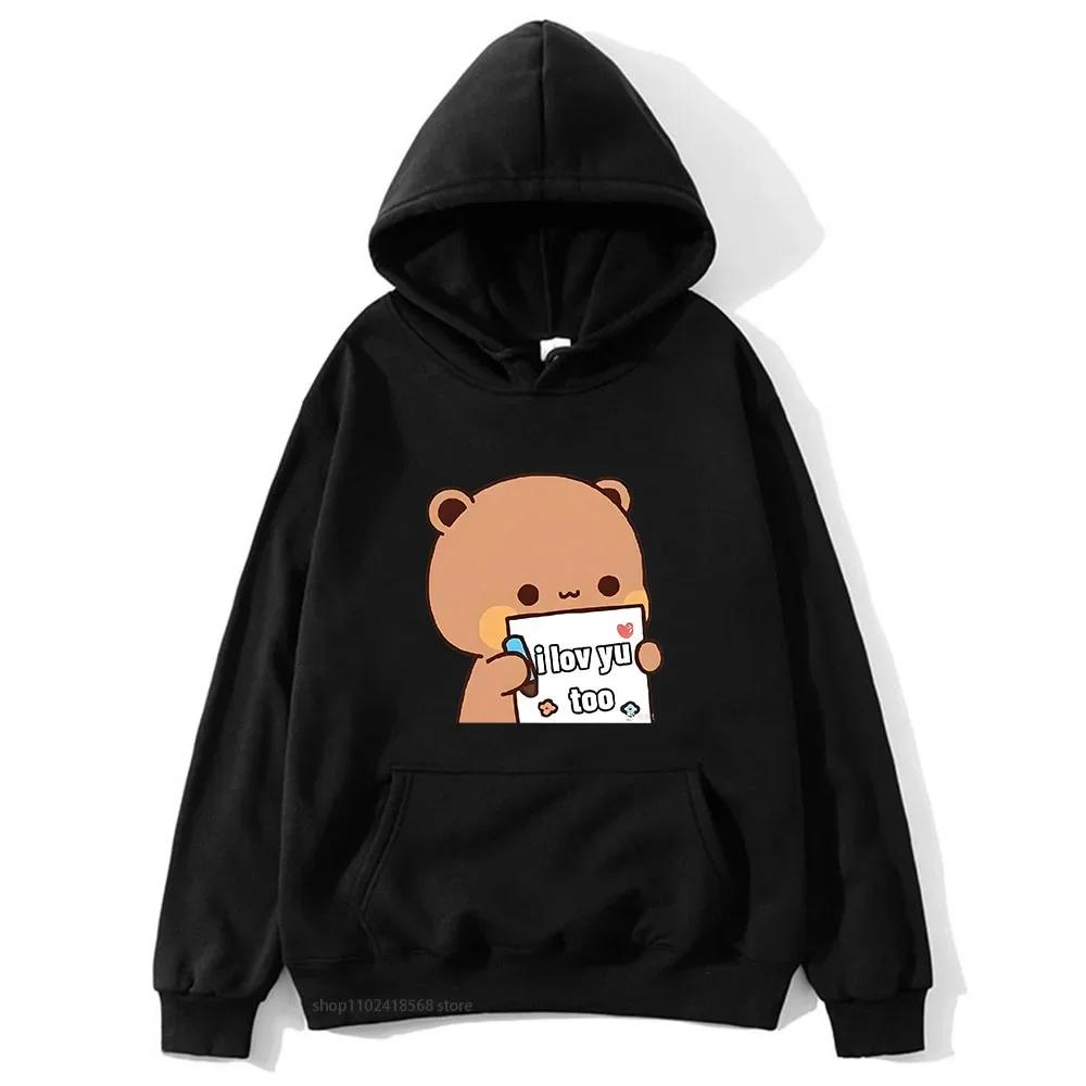 BuBu Panda’s Love Message To DuDu Bear Hoodie Kawaii Cartoon Graphic Sweatshirt Couple Clothes Men Women's Pullover