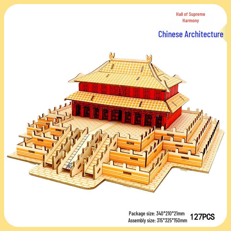 DIY Wooden 3D Puzzle: Chinese Architectural Model Educational Toy & Souvenir