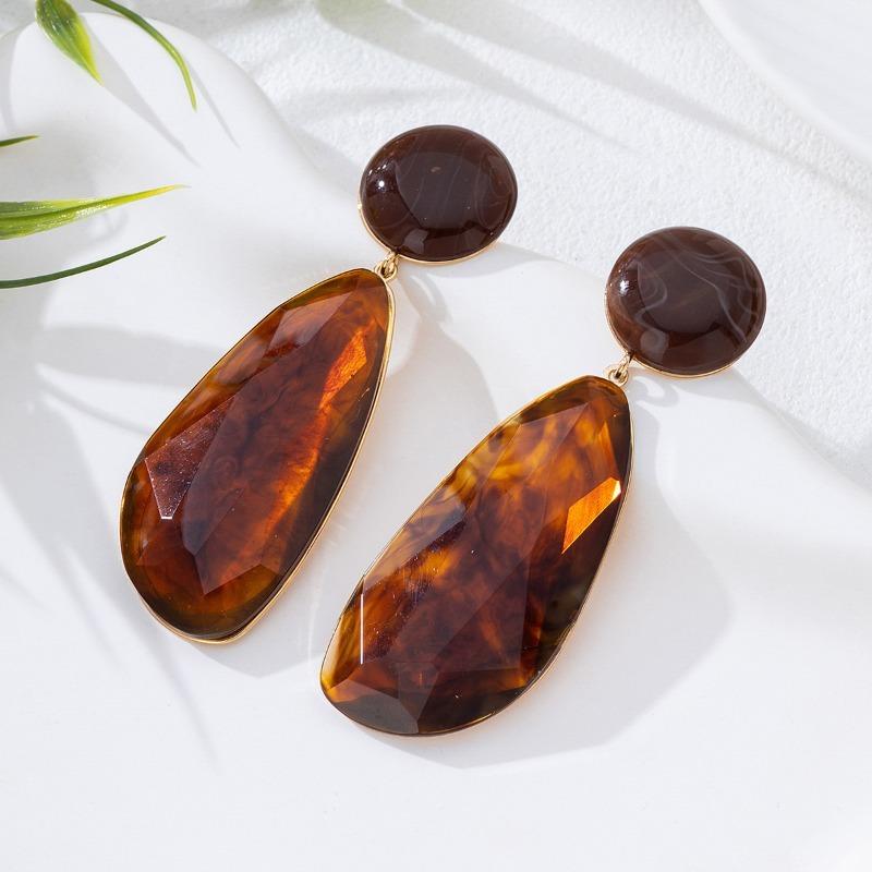 Brincos de Resina Marrom Geométricos de Luxo Leve em Forma de Gota d'Água