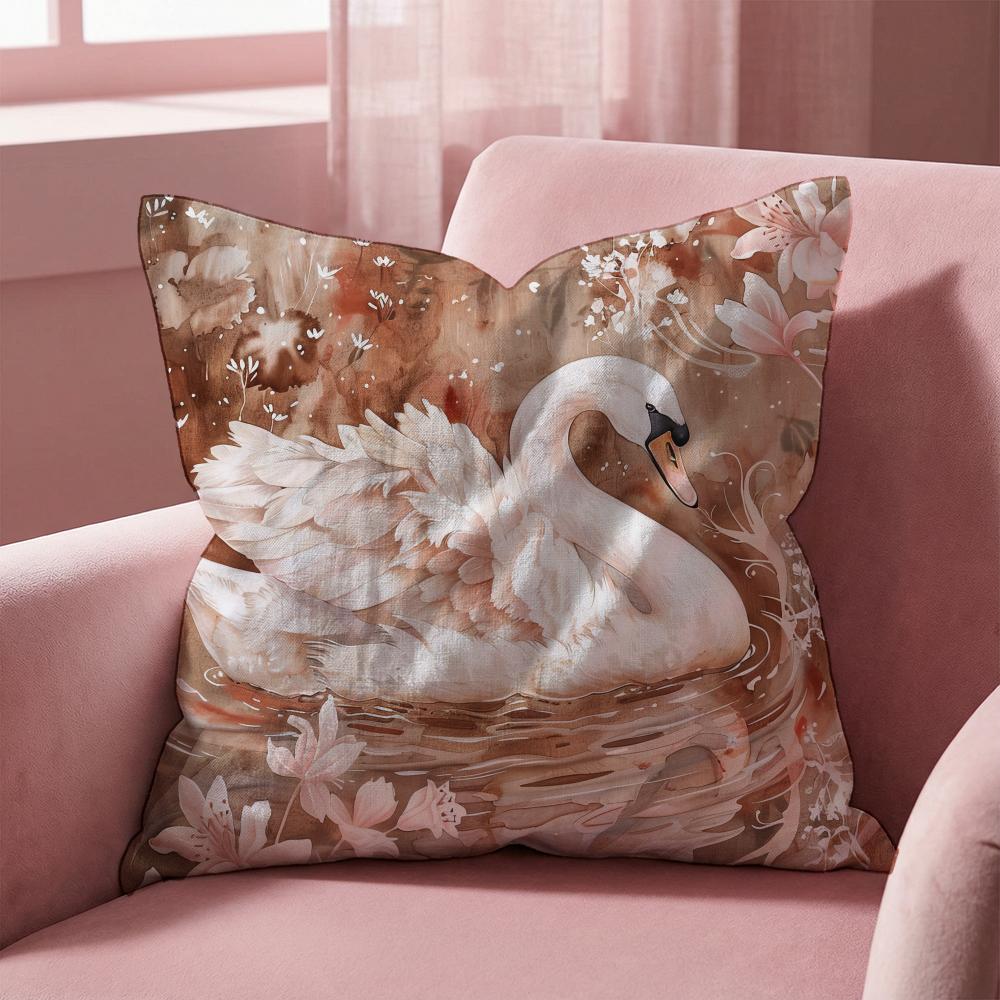 Elegant Swan Floral Cushion Cover Multi-Scene Pillow Cover for Home & Car - Reversible, Soft & Durable for Daily Use