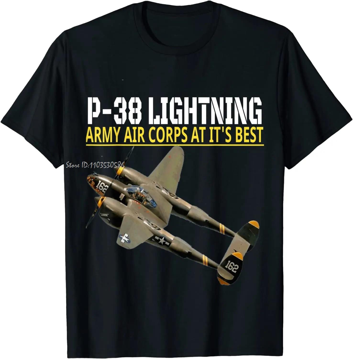 

US Army Air Corps Aviation P-38 Lightning Fighter Aircraft Oversized T-shirt New O-Neck Cotton Tshirt Casual Men s Clothing T... S разноцветный