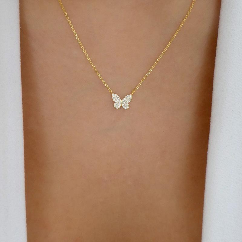 Butterfly necklace new full diamond jewelry simple fashion versatile pendant women's niche collarbone chain