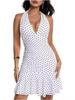 2025 Summer Women's Sleeveless Polka Dot Halter Neck Mini Dress with Open Back