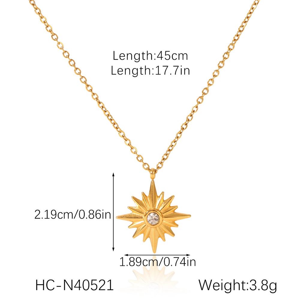 Hammered Texture Titanium Steel Necklace With Diamond Inlaid Eight Pointed Star Pendant On Round Plate Fashion High End Jewelry
