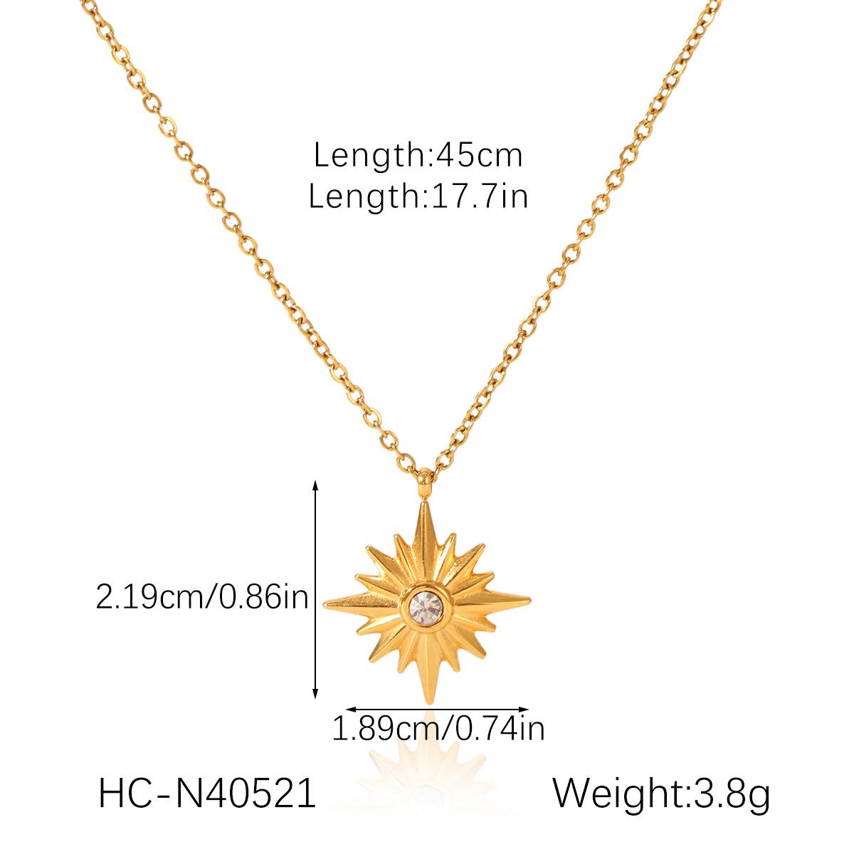 

Hammered Texture Titanium Steel Necklace Diamond Inlaid Eight Pointed Star Pendant Round Plate Jewelry