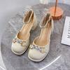 Nuovi Sandali Donna Estate Nuovi All-Match Tacco Spesso Francesi Strass Mary Jane Scarpe Singole Donna Punta Quadrata Scarpe con Tacco Sandali