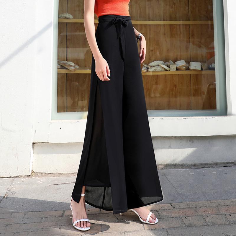 Women's High-Waist Chiffon Wide-Leg Summer Pants with Slit