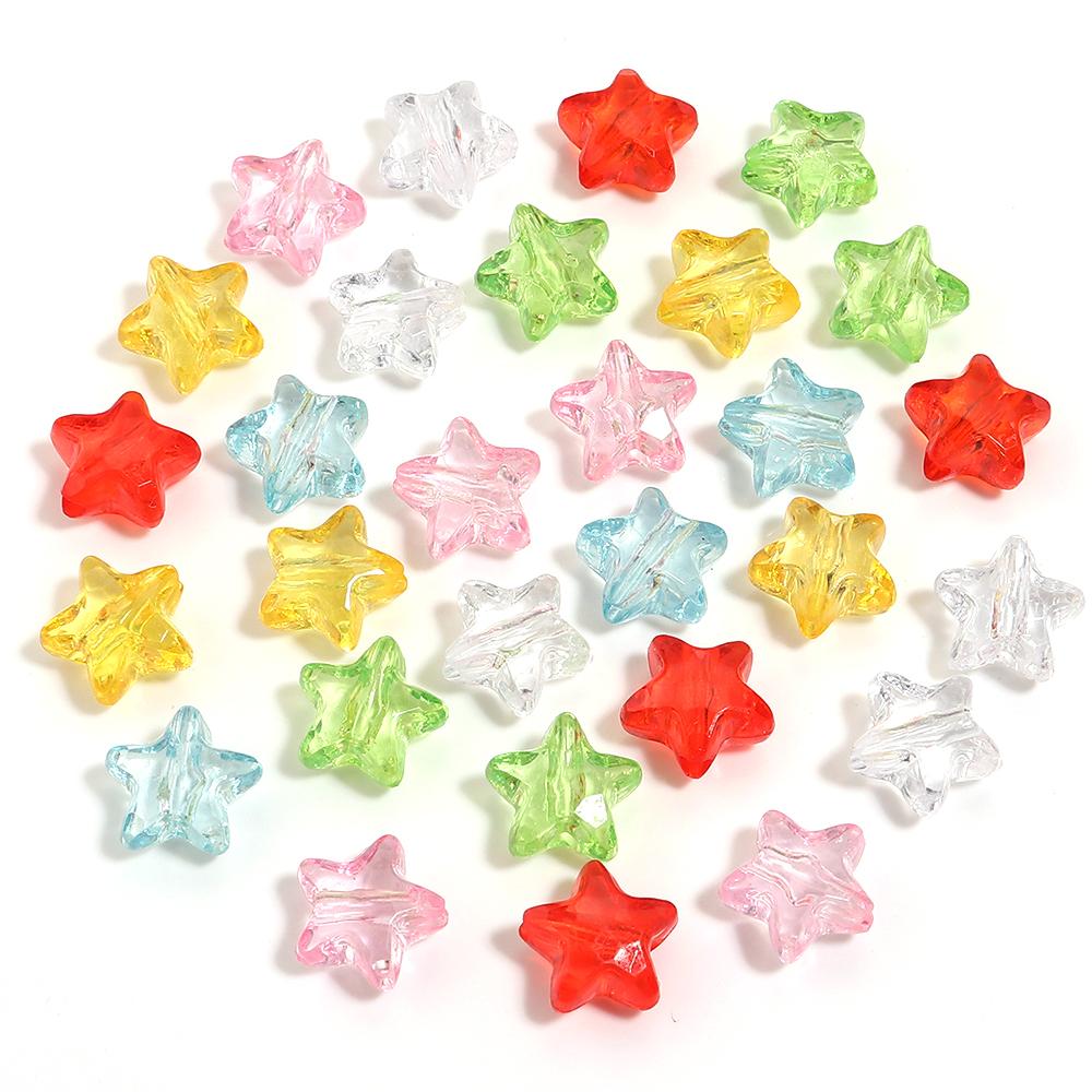 

200pcs/lot 12mm Transparent Colored Star Beads Loose Spacer Acrylic Beads For DIY Charm Bracelet Phone Chain Jewelry Accessories