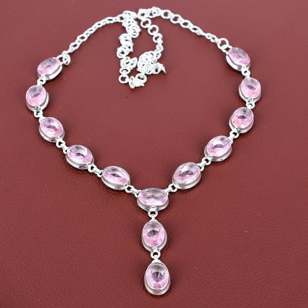 Faceted Pink Kunzite Necklace 925 Sterling Silver Necklace Adjustable Chain Handmade Necklace Top Quality Gemstone Jewelry Anniversary Gifts