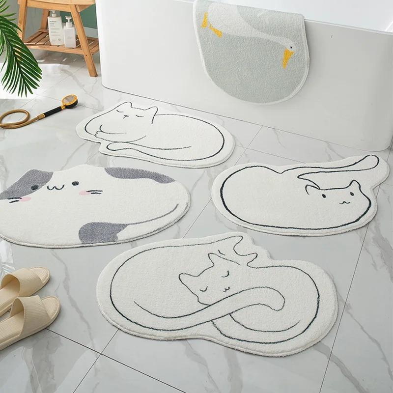 Cute Cat Pattern Furry Mat Irregular Bedroom Rug Nonslip Baby Crawling Carpet Children's Room Decor Soft Floor Home Decoration