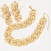 2PCS Set Big Cuban Chain Earring Necklace Set Gold Color Chunky Chain Collares Vintage Choker Drop Earring Jewelry Set