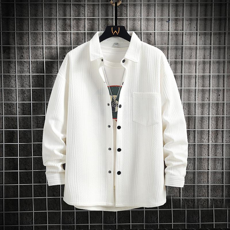 

Men s Corduroy Button Down Shirt - Casual Loose Fit with Chest Pocket M білий