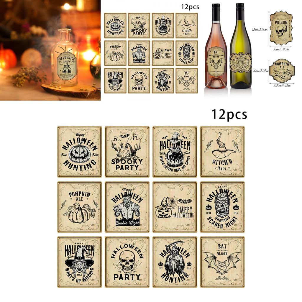 Etichette Vintage per Bottiglie di Vino di Halloween Con Adesivi Rimovibili per Decorazioni di Feste e Allestimenti di Eventi