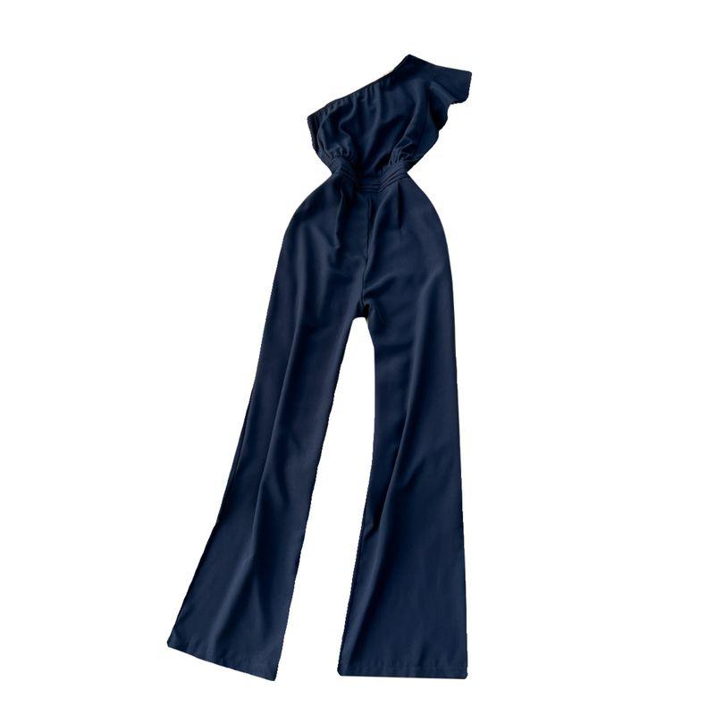 Travel Holiday Style Diagonal Collar Strapless High Waist Jumpsuit