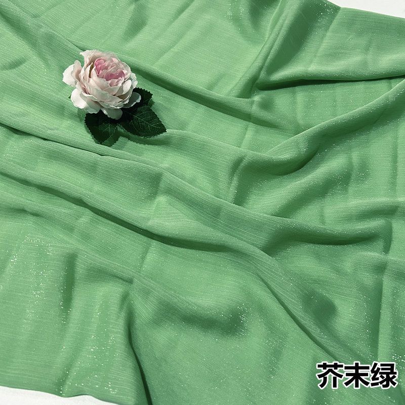 Shiny Silver Wire Crinkle Chiffon Fabric Plain By The Meter for Clothes Hanfu Dress Shirt Diy Sewing Cloth Soft Breathable Black