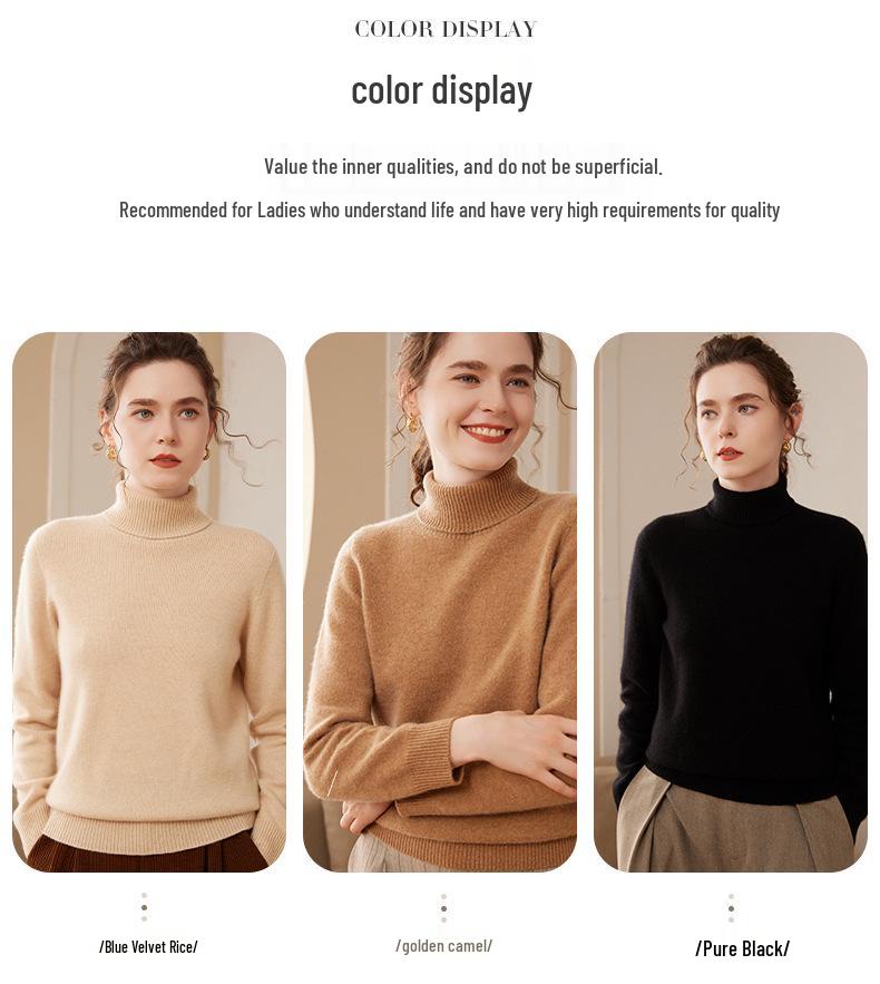 Women's High Collar Cashmere Sweater - Thick and Warm Autumn/Winter Pullover Knitwear