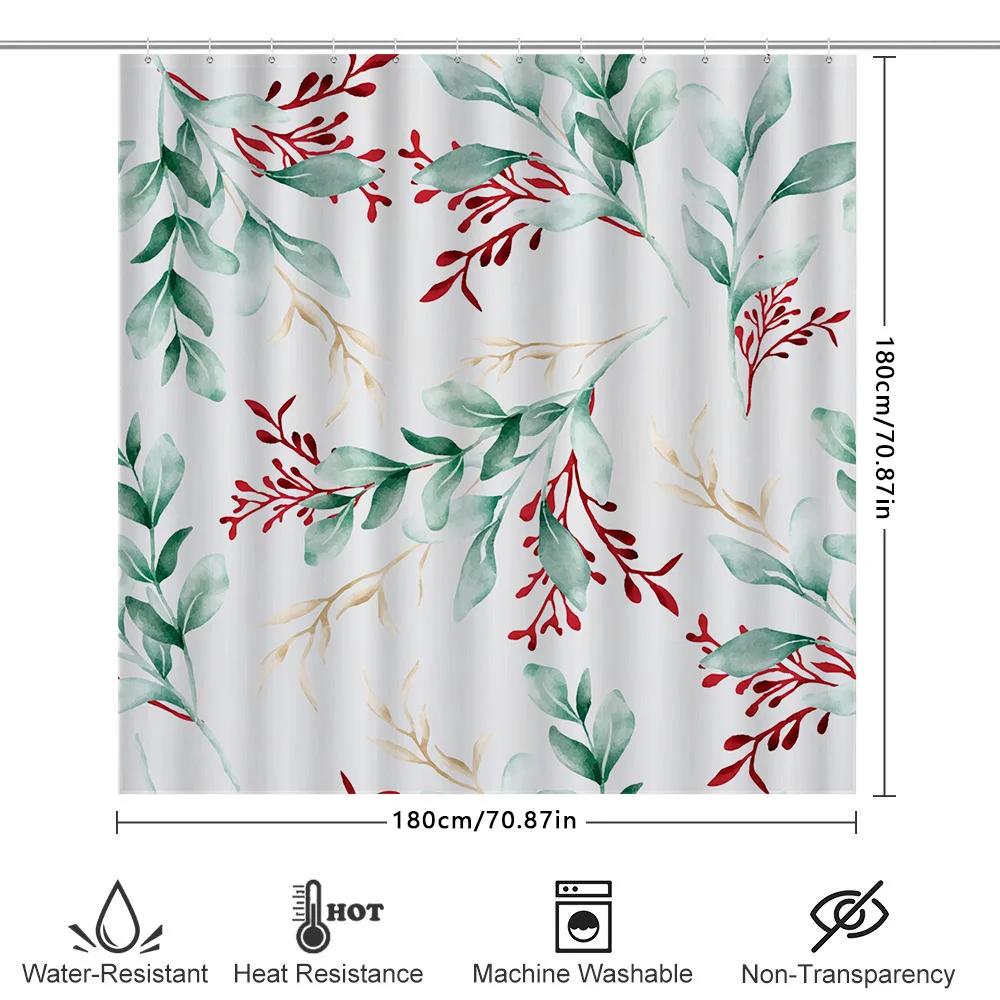 Tenda da Doccia Floreale ad Acquerello Rossa Verde Bianca Liner Decorativo da Bagno per Accessori Bagno Casa Design Moderno Personalizzabile