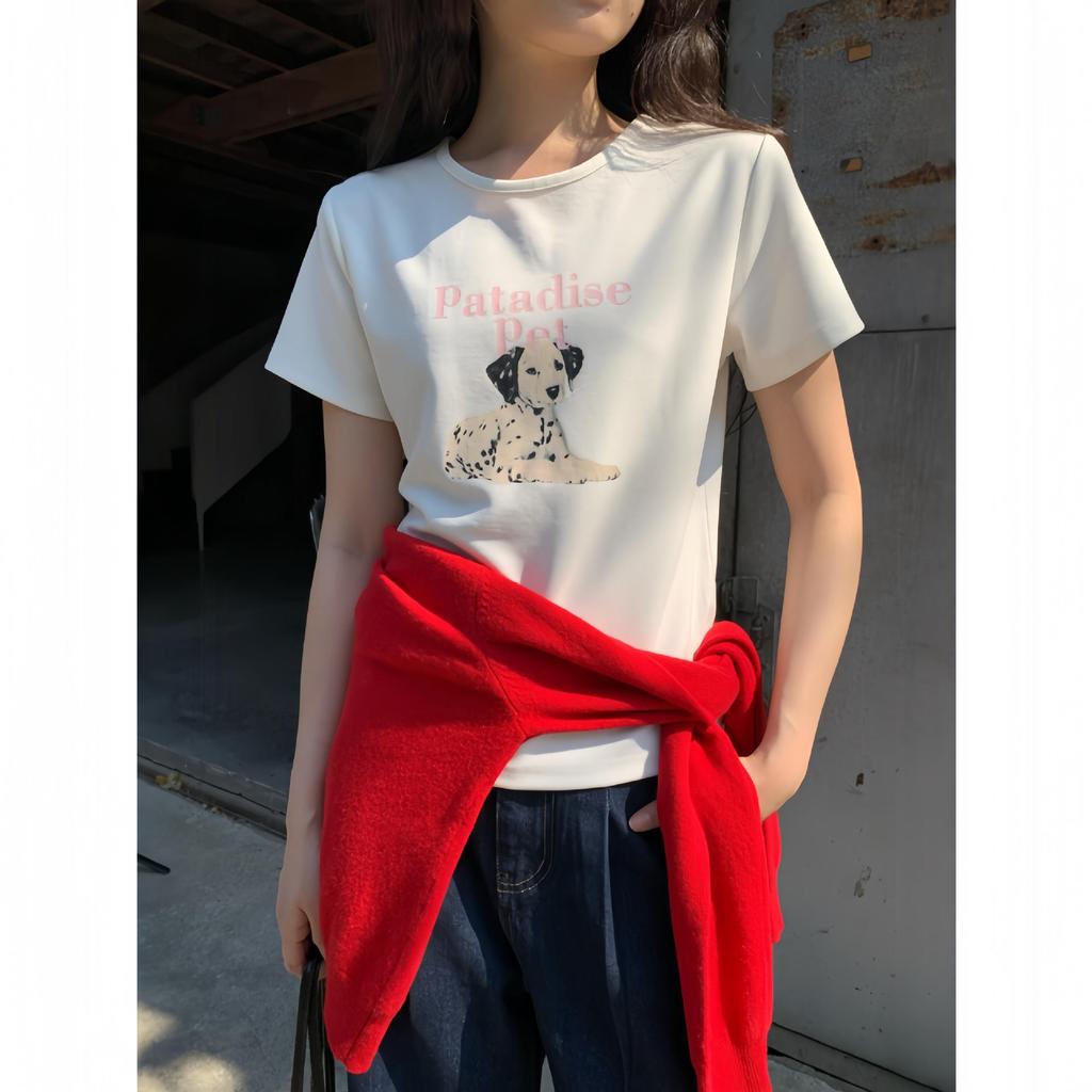Spring 2025 Cute Cartoon Print Short-Sleeved Girlish T-Shirt