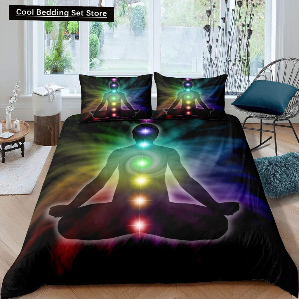 Bohemian King Queen Duvet Cover Yoga Comforter Cover Chakra Meditation Hamsa Eye Bedding Set Exotic Boho Polyester Quilt Cover