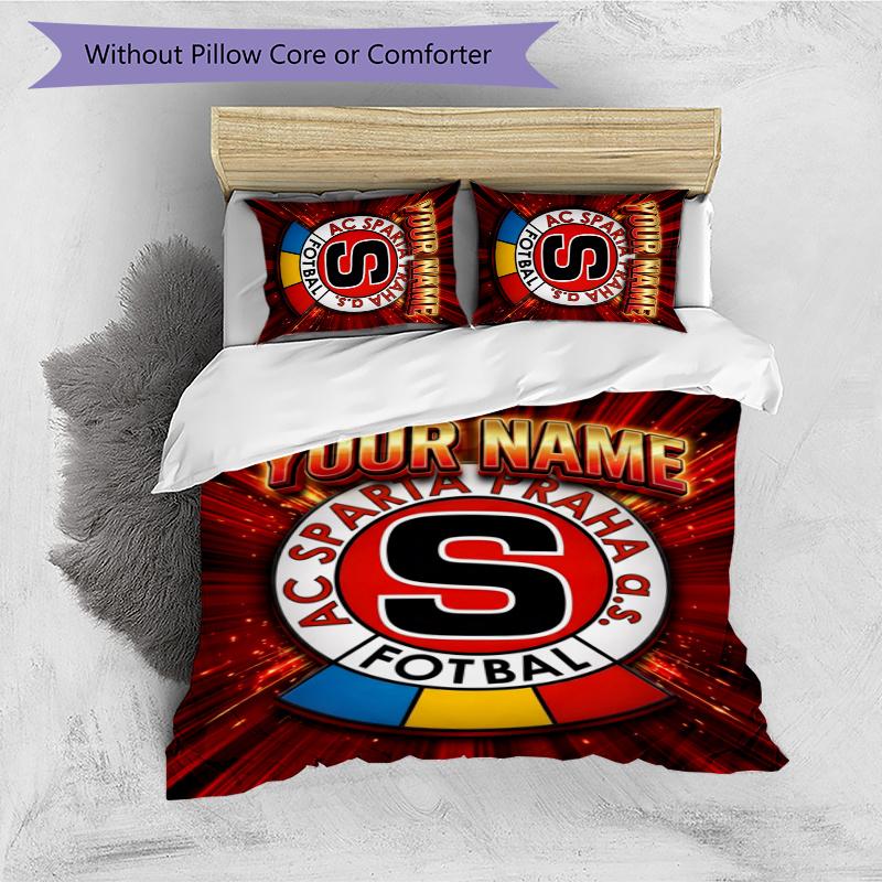 3pcs AC Sparta Praha Cover Set - Personalized Name, HD Printed Bedding with 1 Cover and 2 Pillowcases - Perfect for Home Decor, Easy Care