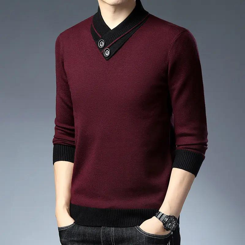 Pierre Cardin Men's Thickened Knit Pullover – Casual Autumn/Winter Long-Sleeved Sweater for Middle-Aged Men