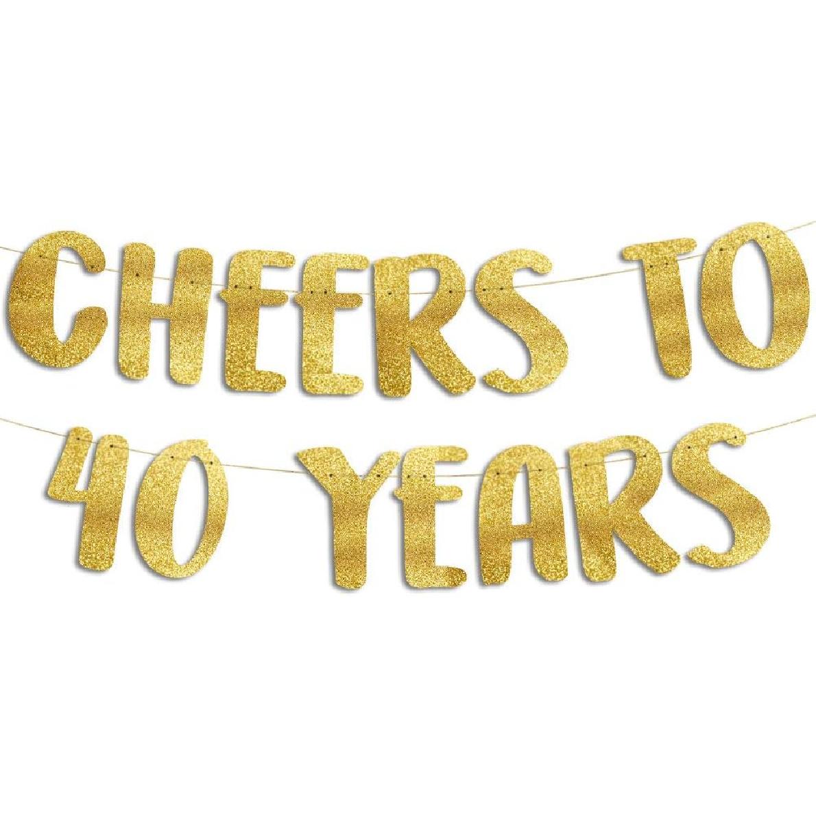 Cheers to 40 Years Gold Glitter Banner - 40th Anniversary and Birthday Party Decorations