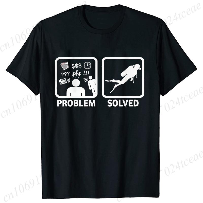 Funny Problem Solved Diving Graphic Tshirt Unisex Summer Clothes T Shirt Short Sleeve Solved Diving Graphic Shirt Clothing S