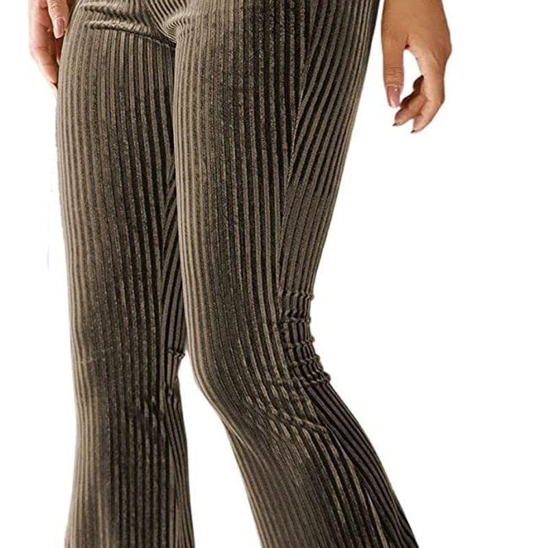 Graceful Personality New Arrival European and American Women's Clothing Fashion Sexy Pure Color High Waist Pleuche Sunken Stripe Bell-Bottom Pants